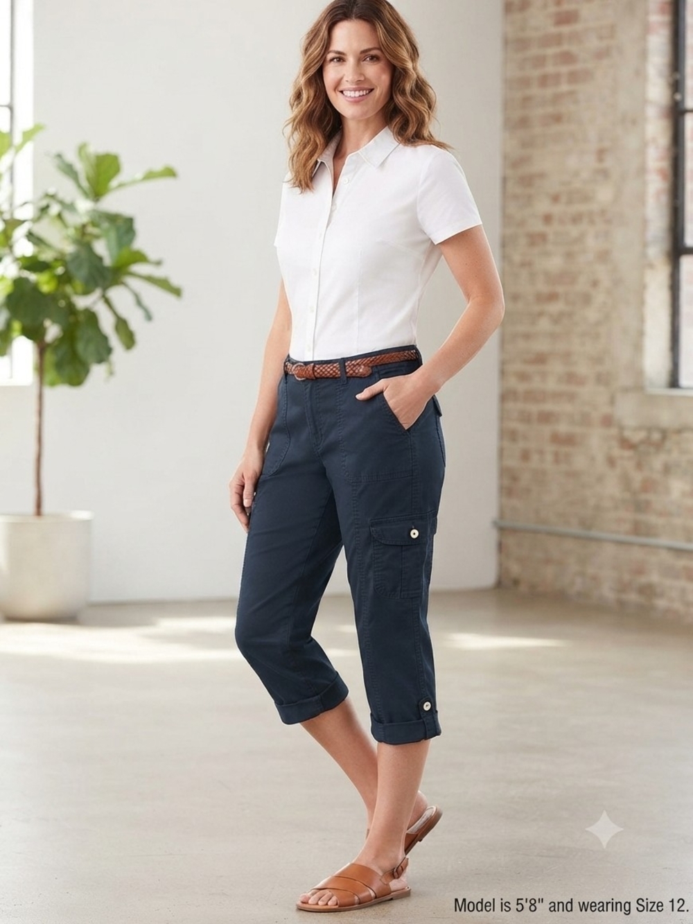 Westport Women's Navy Blue Cotton Stretch Utility Cargo Capri Pants Size 12